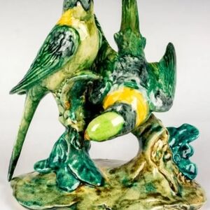 Green and Yellow Ceramic Bird Figurine